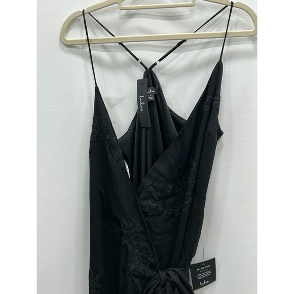NWT Lulus Womens Fun Affair Wrap Dress Fringe Trim Embroidered Boho Black Size S - Picture 12 of 14
